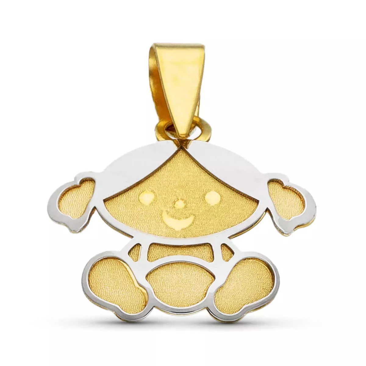18K COLGANTE ORO BICOLOR NIÑA LASER MATE Y BRILLO 0