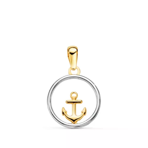 18K COLGANTE ORO BICOLOR REDONDO CON ANCLA. 13MM 0,37gr