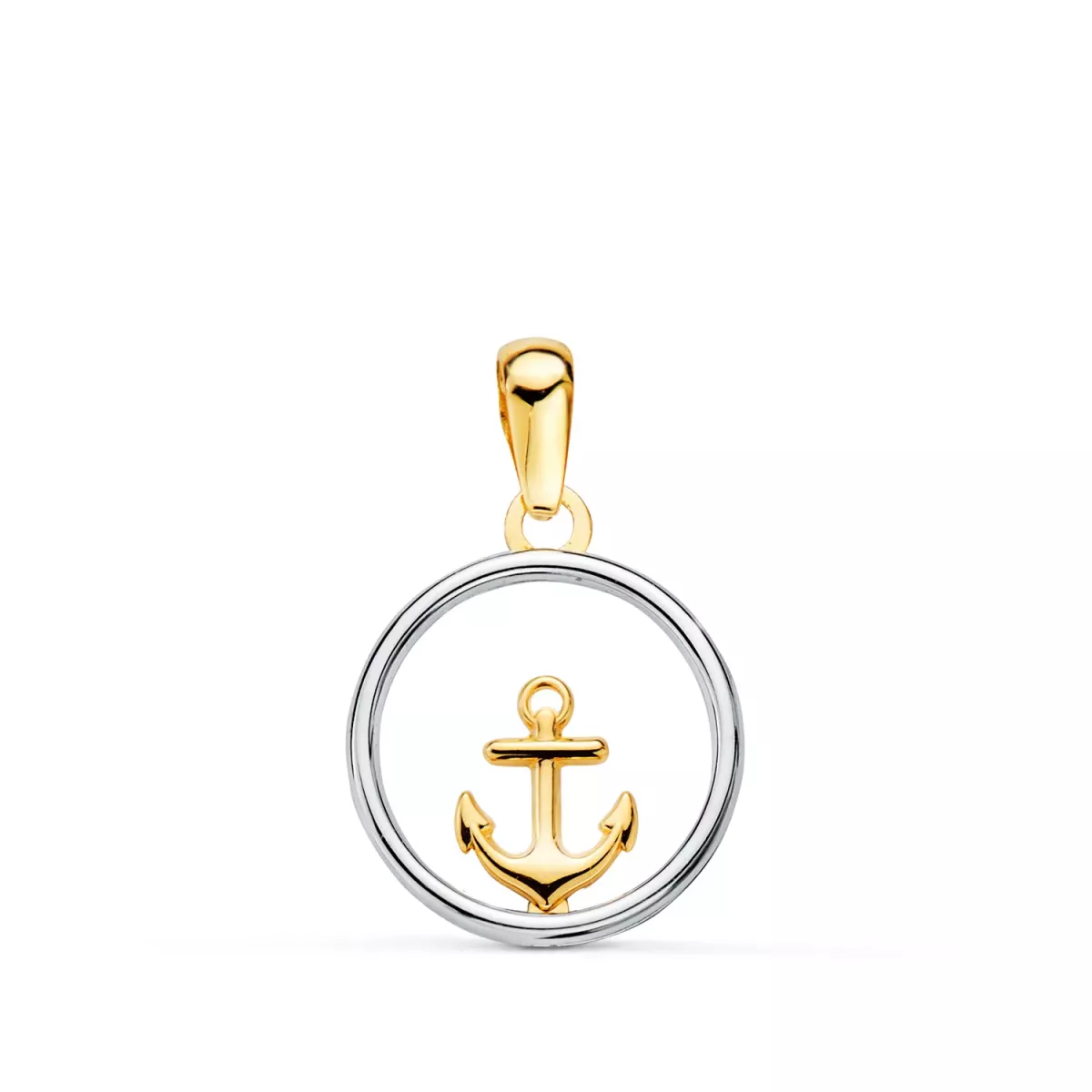 18K COLGANTE ORO BICOLOR REDONDO CON ANCLA. 13MM 0