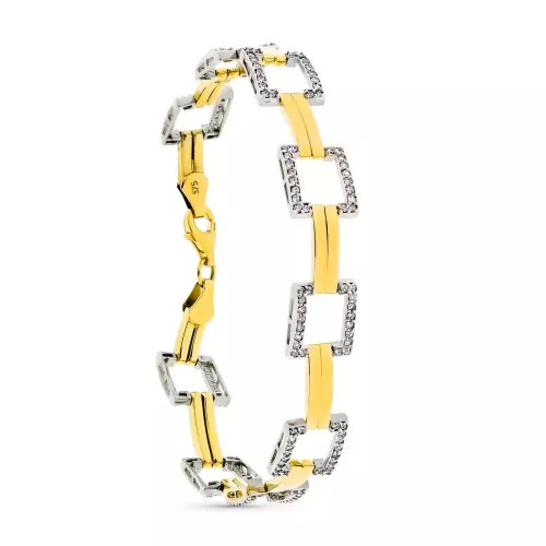9K PULSERA ORO BICOLOR CUADRADOS Y CIRCONITA 19CM 7
