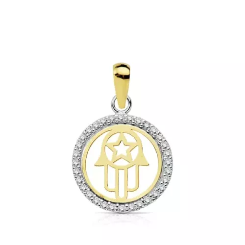 18K COLGANTE ORO BICOLOR MANO DE FATIMA 13 MM 0