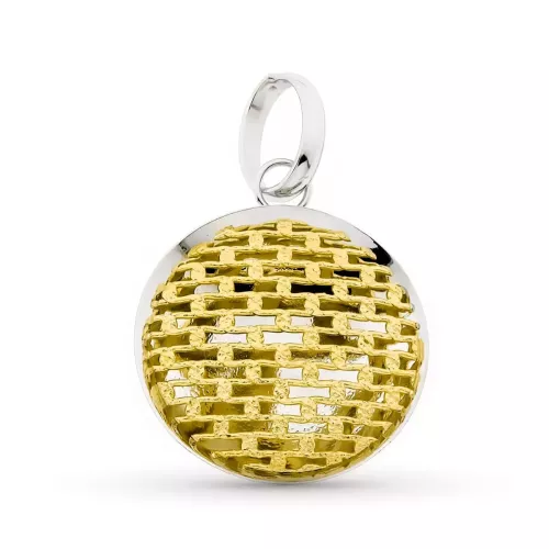 18K COLGANTE ORO BICOLOR REDONDO MALLA 3