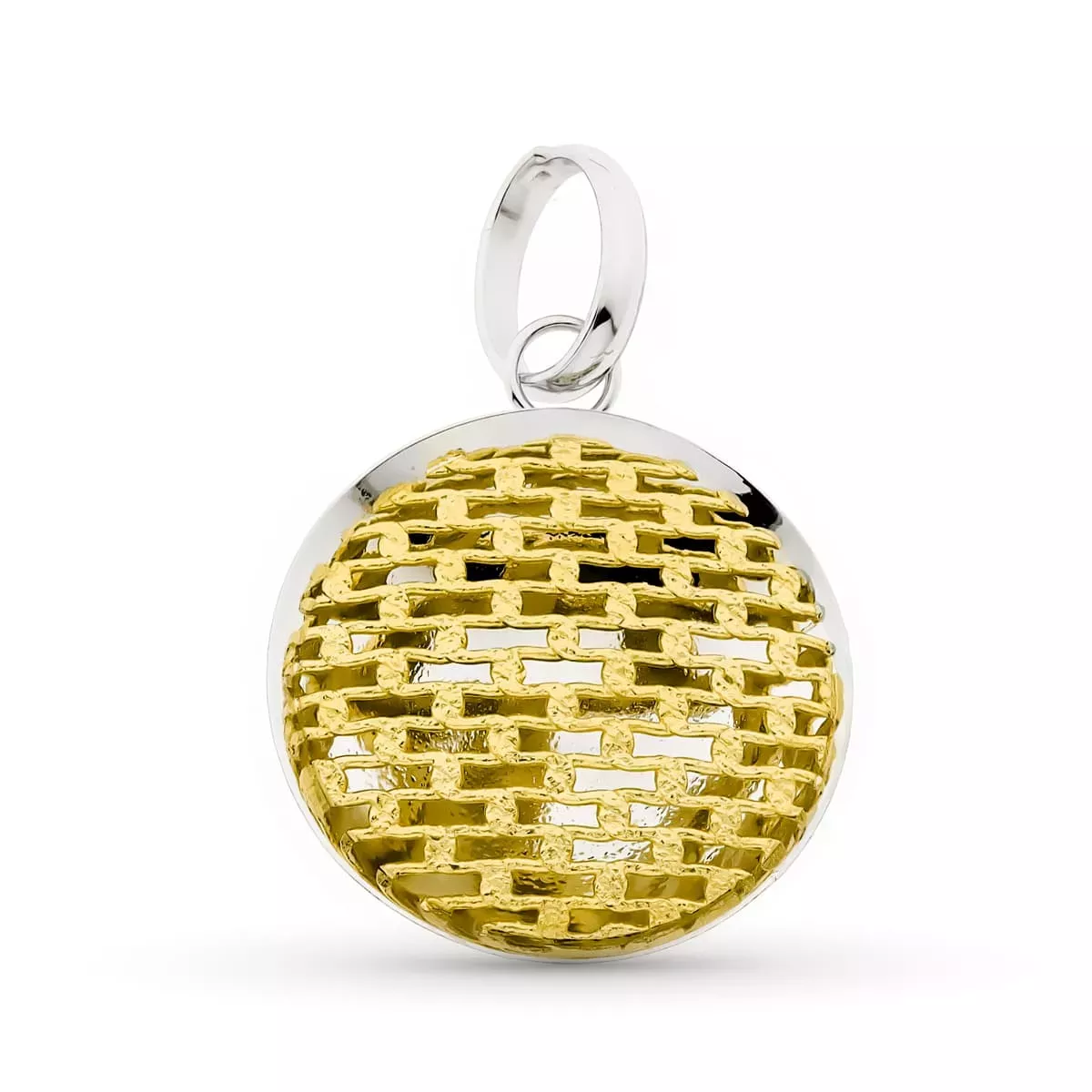 18K COLGANTE ORO BICOLOR REDONDO MALLA 3