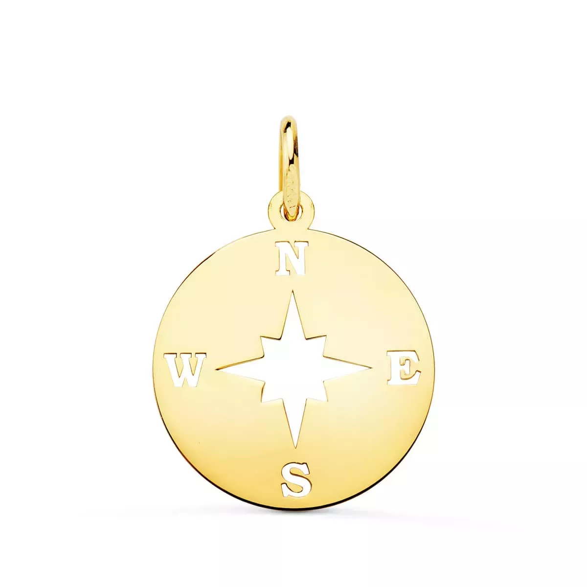 18K COLGANTE ORO AMARILLO ROSA DE LOS VIENTOS BRILLO Y CALADA 16 MM 0