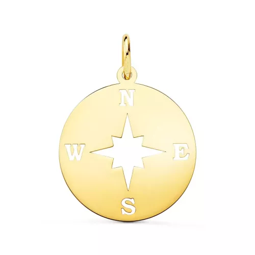 18K COLGANTE ORO AMARILLO ROSA DE LOS VIENTOS BRILLO Y CALADA 18 MM 1