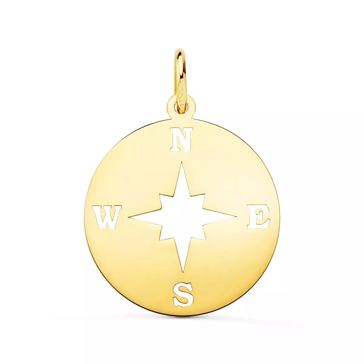 18K COLGANTE ORO AMARILLO ROSA DE LOS VIENTOS BRILLO Y CALADA 18 MM 1