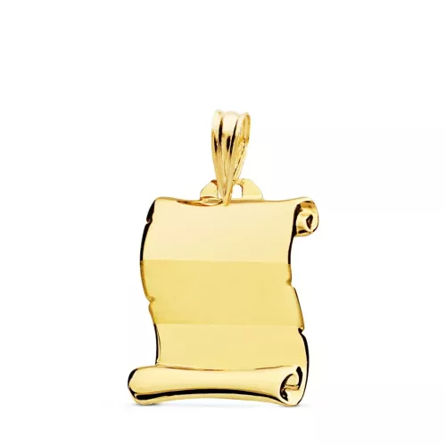 18K PLACA CHAPA COLGANTE PERGAMINO ORO AMARILLO BRILLO BANDA MATE 18X14 MM 1