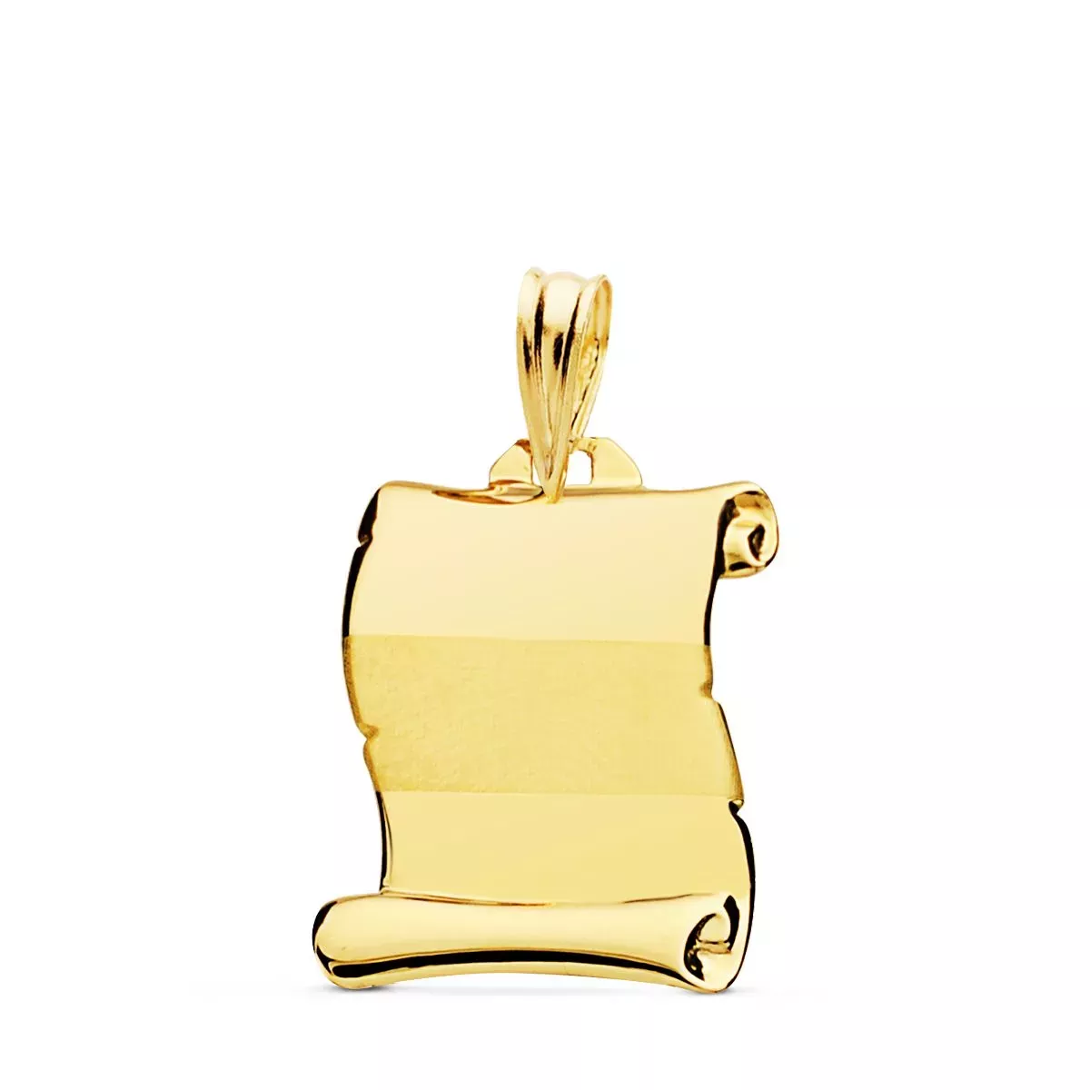 18K PLACA CHAPA COLGANTE PERGAMINO ORO AMARILLO BRILLO BANDA MATE 18X14 MM 1