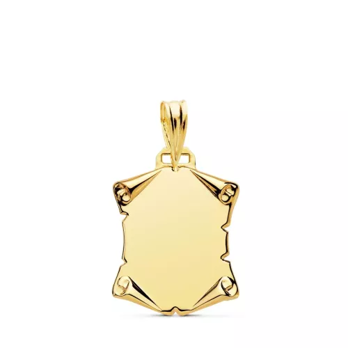 18K PLACA CHAPA COLGANTE PERGAMINO ORO AMARILLO LISO 18X14 MM 1