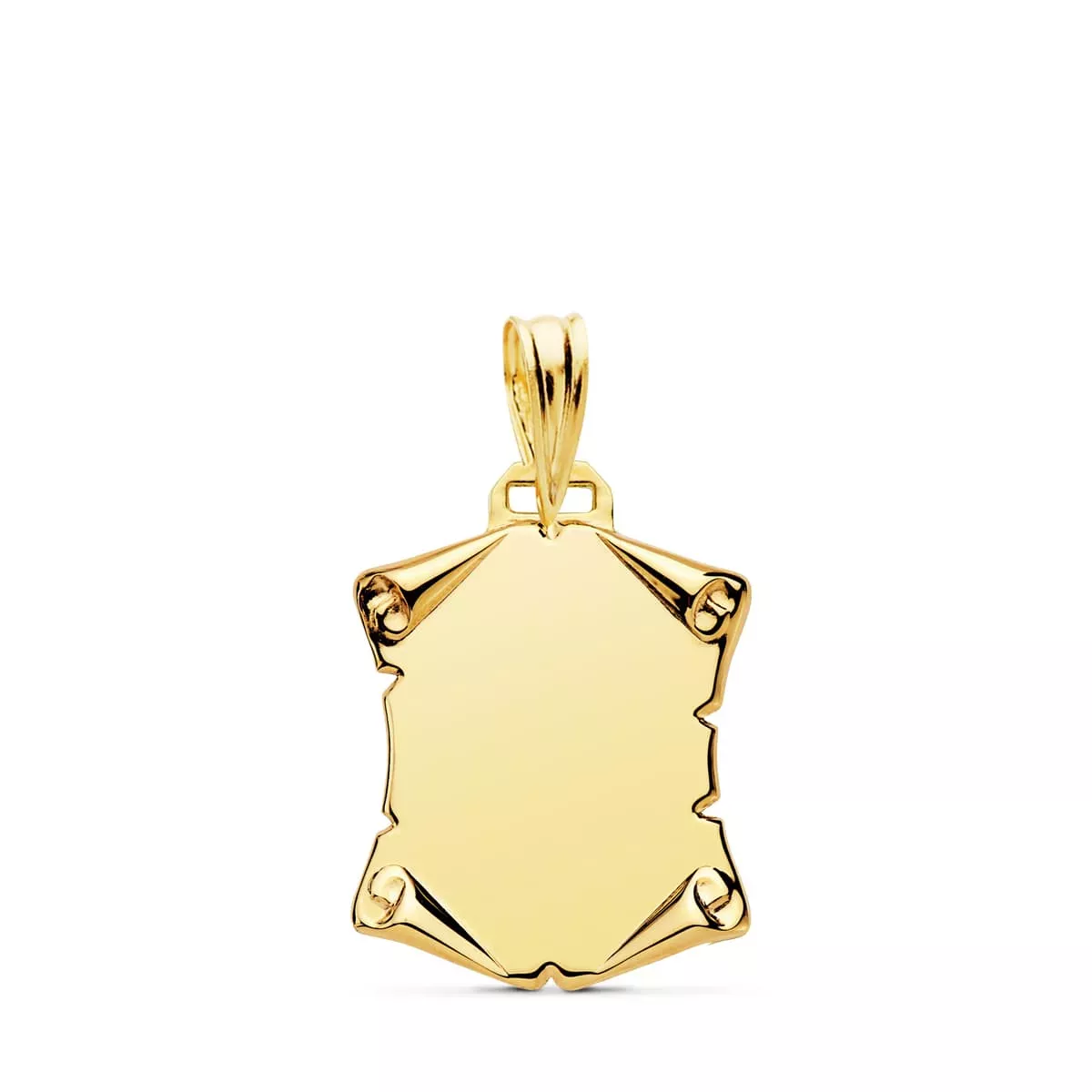 18K PLACA CHAPA COLGANTE PERGAMINO ORO AMARILLO LISO 18X14 MM 1