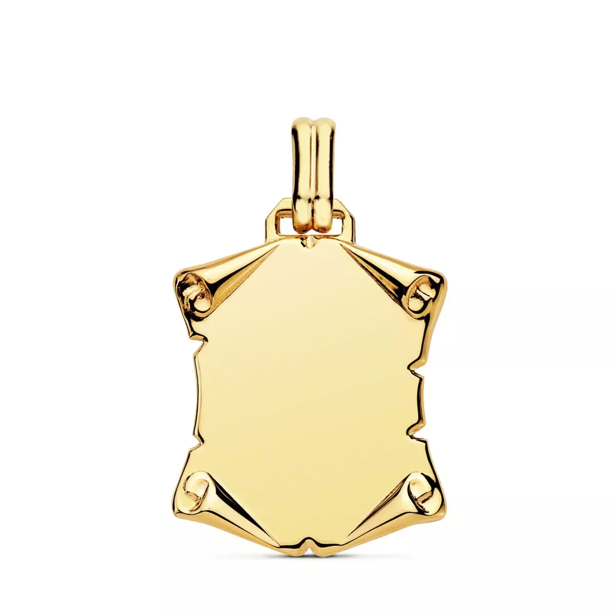 18K PLACA CHAPA COLGANTE PERGAMINO ORO AMARILLO LISO BRILLO PAPIRO. 22X20 MM 1