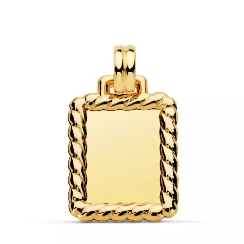 18K PLACA CHAPA COLGANTE ORO AMARILLO BRILLO CON BORDE 24X20 MM 2
