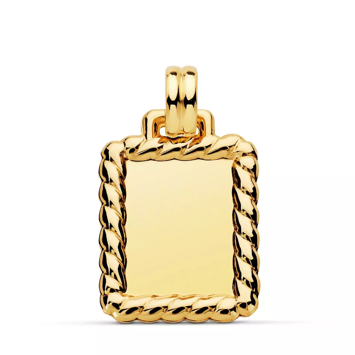 18K PLACA CHAPA COLGANTE ORO AMARILLO BRILLO CON BORDE 24X20 MM 2