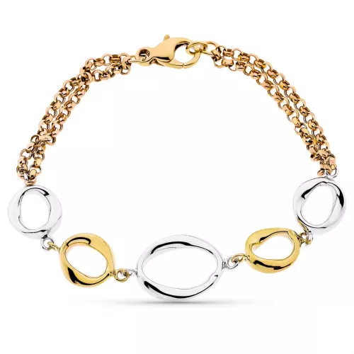 9K PULSERA TRICOLOR HUECA 19CM 6
