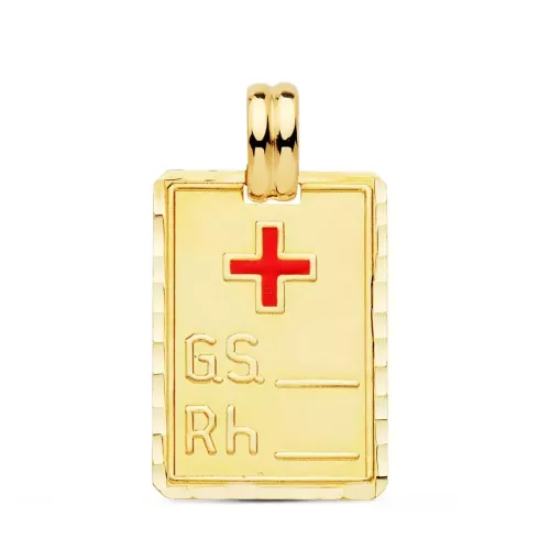 18K COLGANTE ORO AMARILLO PLACA CHAPA GRUPO SANGUINEO RH GRANDE 24X17 MM 3
