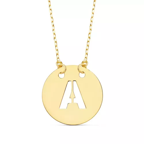 18K COLGANTE ORO AMARILLO LETRA " A " 15 MM CADENA FORZADA 42CM 1