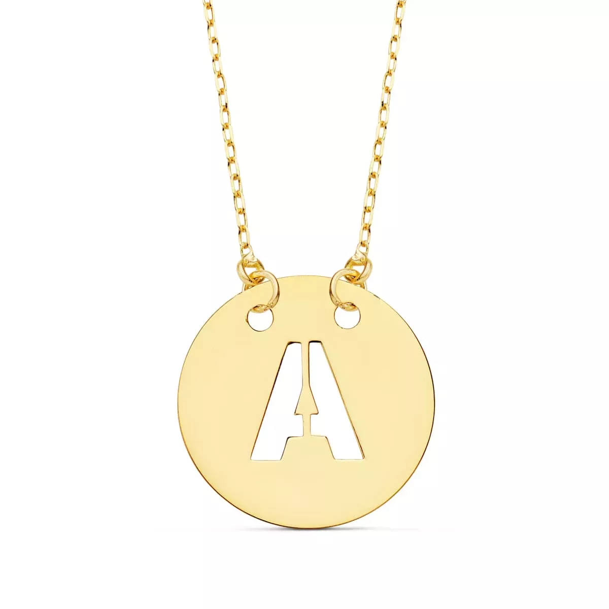 18K COLGANTE ORO AMARILLO LETRA " A " 15 MM CADENA FORZADA 42CM 1