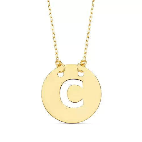 18K COLGANTE ORO AMARILLO LETRA " C " 15 MM CADENA FORZADA 42CM 1