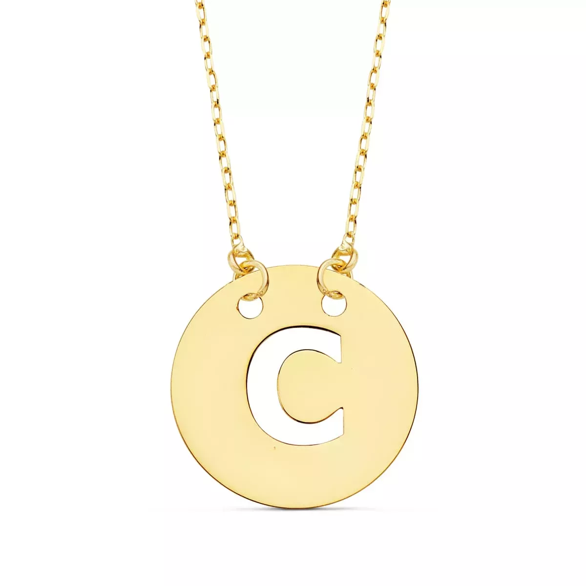 18K COLGANTE ORO AMARILLO LETRA " C " 15 MM CADENA FORZADA 42CM 1