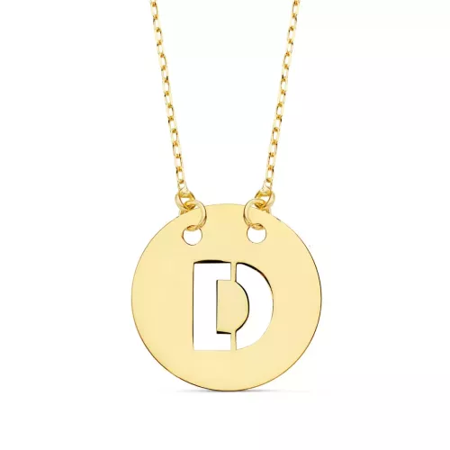 18K COLGANTE ORO AMARILLO LETRA " D " 15 MM CADENA FORZADA 42CM 1