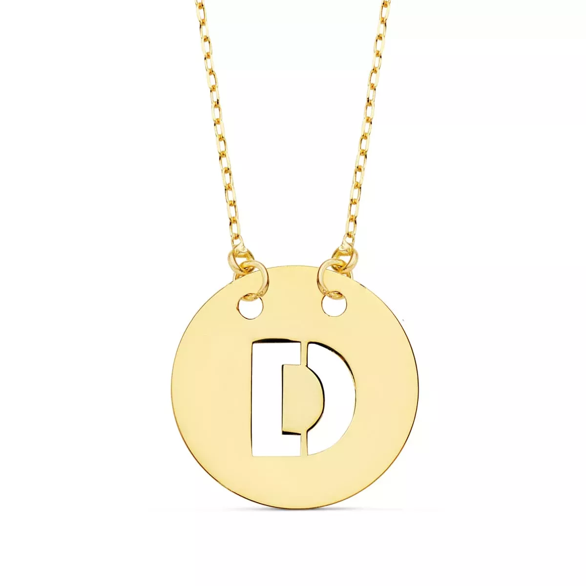 18K COLGANTE ORO AMARILLO LETRA " D " 15 MM CADENA FORZADA 42CM 1