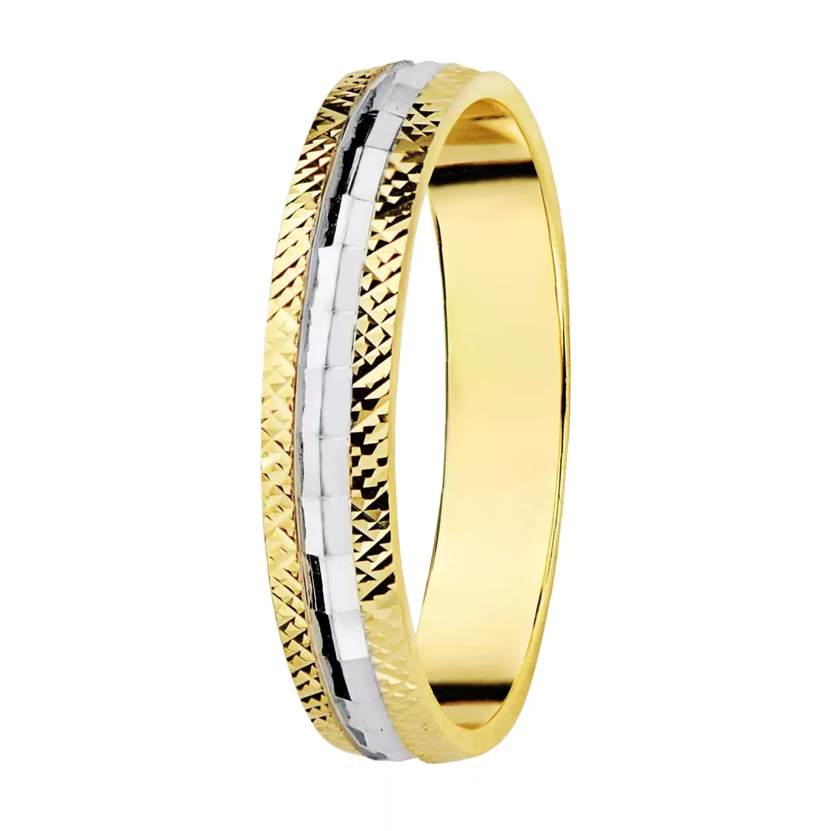 9K ALIANZA ORO BICOLOR TALLADA. ANCHO: 3.5 MM 1