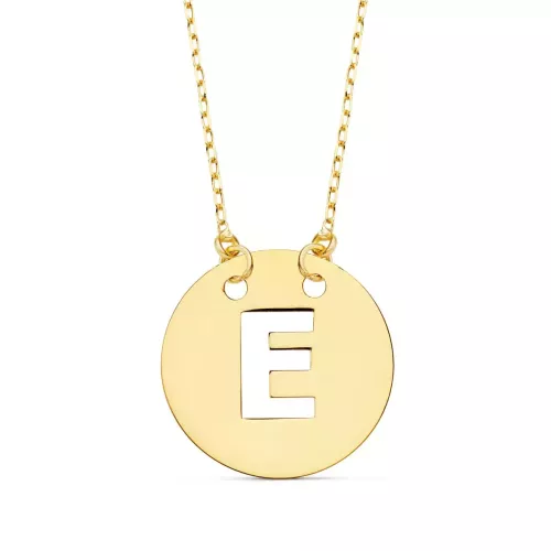 18K COLGANTE ORO AMARILLO LETRA " E " 15 MM CADENA FORZADA 42CM 1