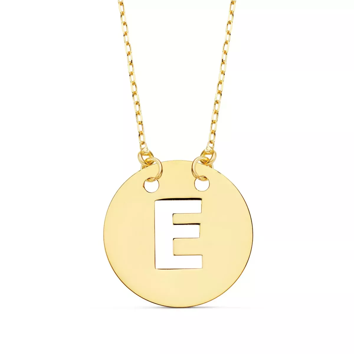 18K COLGANTE ORO AMARILLO LETRA " E " 15 MM CADENA FORZADA 42CM 1