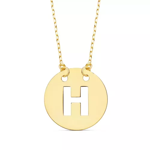 18K COLGANTE ORO AMARILLO LETRA " H " 15 MM CADENA FORZADA 42CM 1