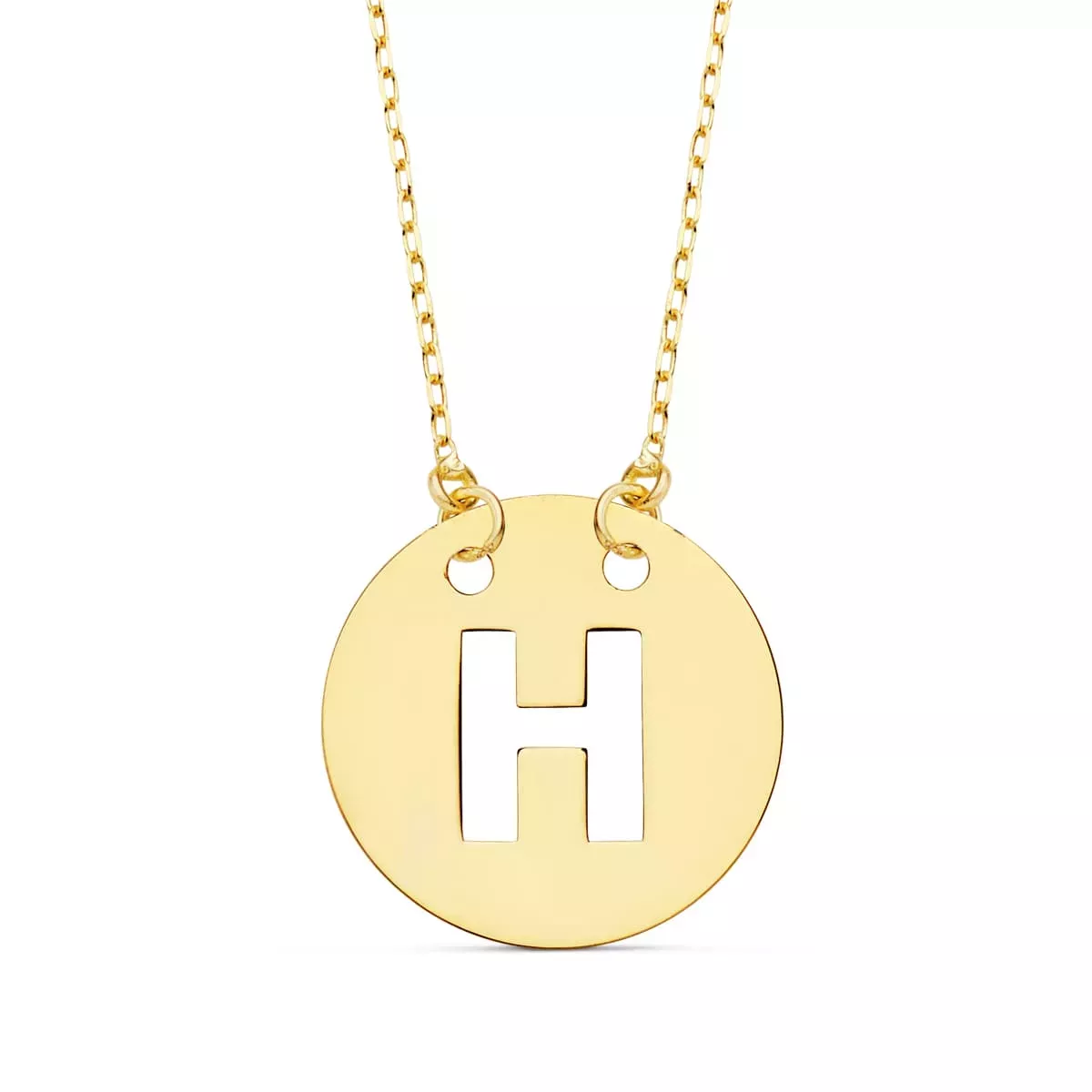 18K COLGANTE ORO AMARILLO LETRA " H " 15 MM CADENA FORZADA 42CM 1