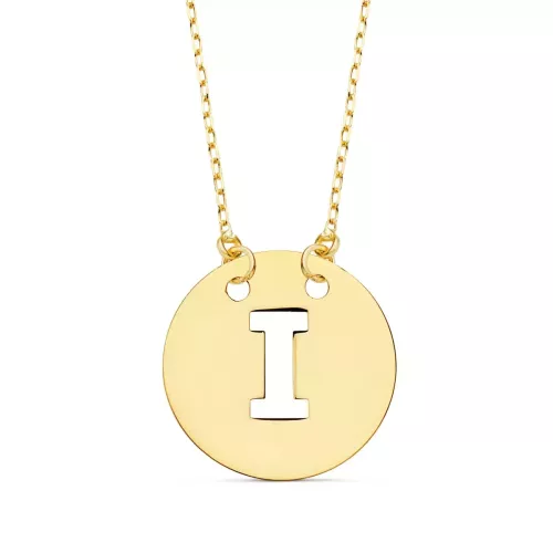 18K COLGANTE ORO AMARILLO LETRA " I " 15 MM CADENA FORZADA 42CM 1