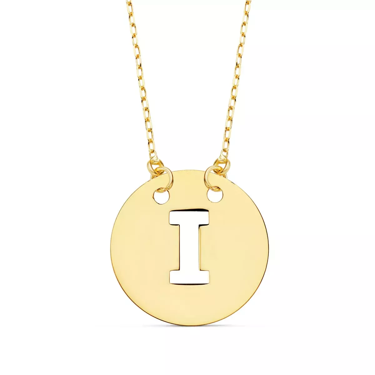 18K COLGANTE ORO AMARILLO LETRA " I " 15 MM CADENA FORZADA 42CM 1