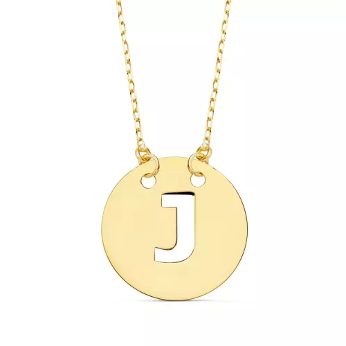 18K COLGANTE ORO AMARILLO LETRA " J " 15 MM CADENA FORZADA 42CM 1