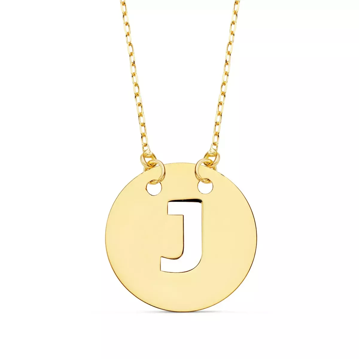 18K COLGANTE ORO AMARILLO LETRA " J " 15 MM CADENA FORZADA 42CM 1
