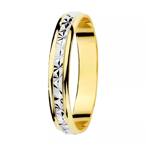 9K ALIANZA ORO BICOLOR TALLADA Y BORDES BRILLO. ANCHO: 3 MM 1,60gr