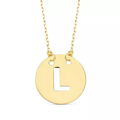 18K COLGANTE ORO AMARILLO LETRA " L " 15 MM CADENA FORZADA 42CM 1