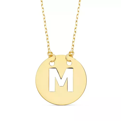 18K COLGANTE ORO AMARILO LETRA " M " 15 MM CADENA FORZADA 42CM 1