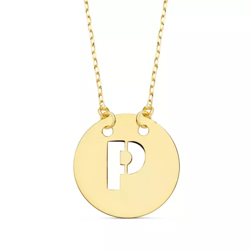 18K COLGANTE ORO AMARILLO LETRA " P " 15 MM CADENA FORZADA 42CM 1