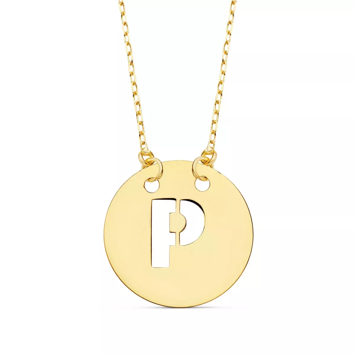 18K COLGANTE ORO AMARILLO LETRA " P " 15 MM CADENA FORZADA 42CM 1