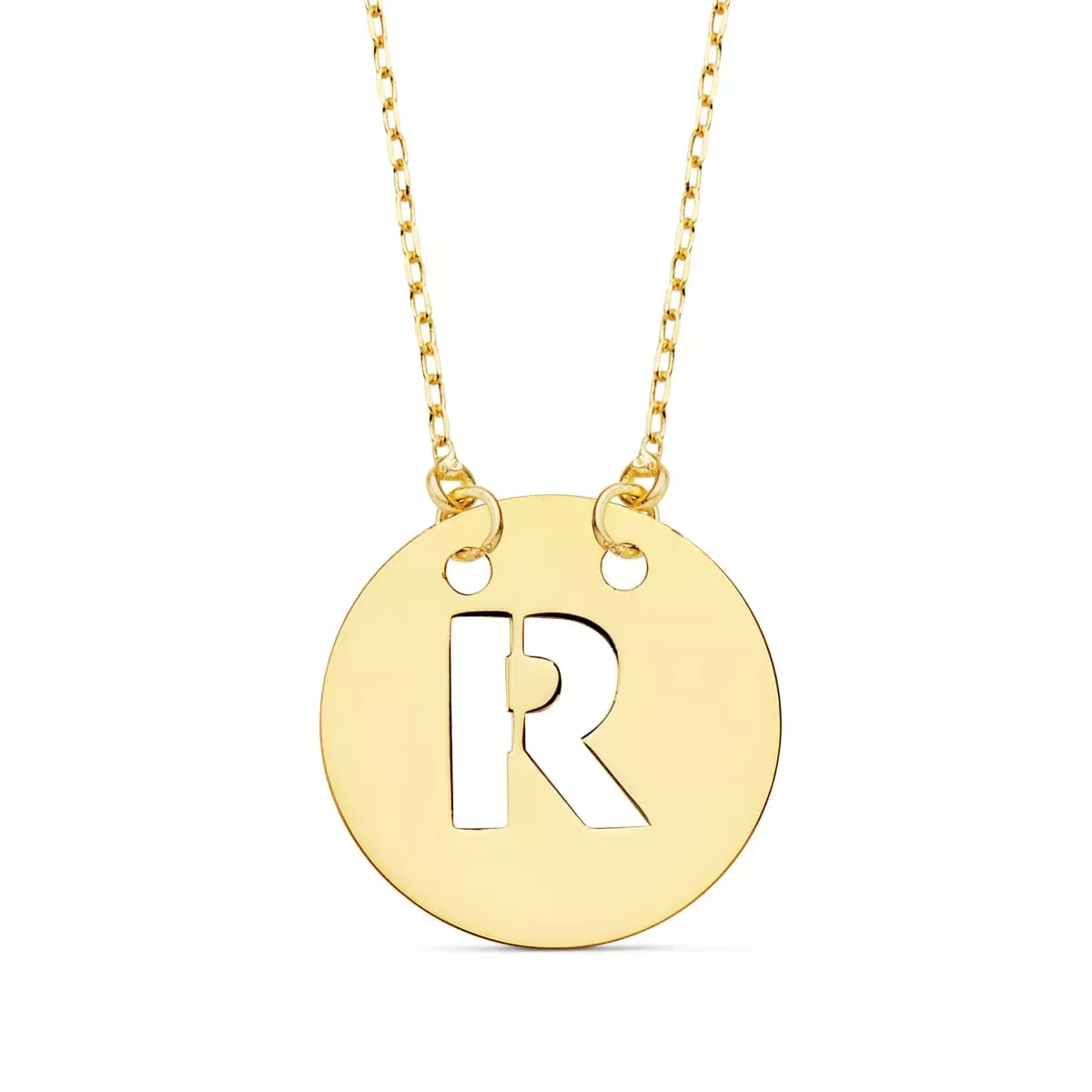 18K COLGANTE ORO AMARILLO LETRA " R " 15 MM CADENA FORZADA 42CM 1