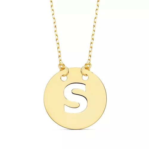 18K COLGANTE ORO AMARILLO LETRA " S " 15 MM CADENA FORZADA 42CM 1