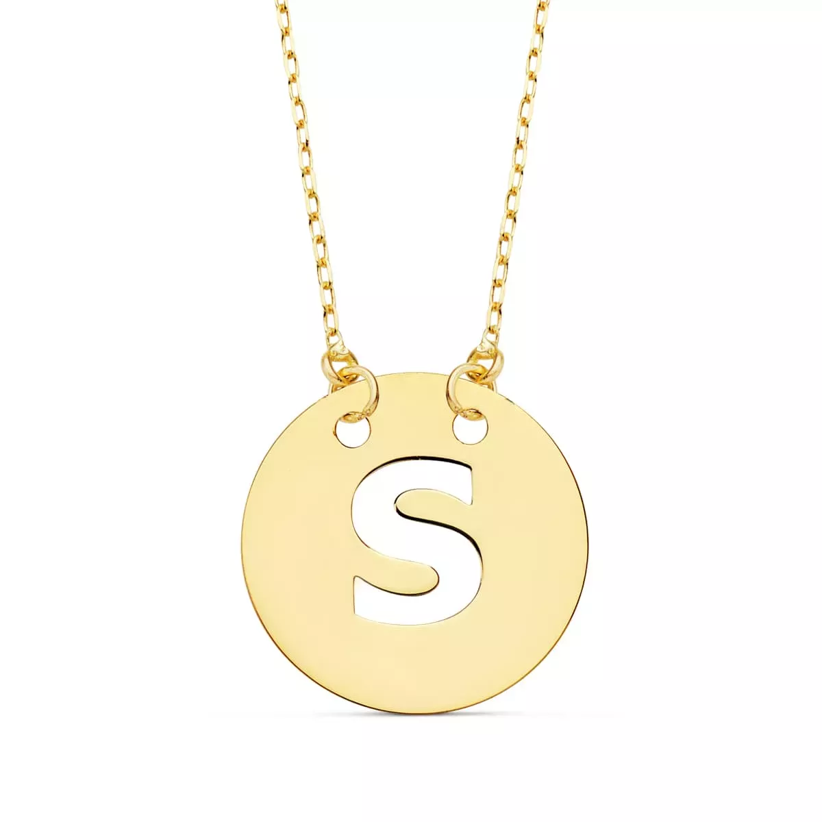 18K COLGANTE ORO AMARILLO LETRA " S " 15 MM CADENA FORZADA 42CM 1