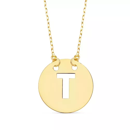 18K COLGANTE ORO AMARILLO LETRA " T " 15 MM CADENA FORZADA 42CM 1