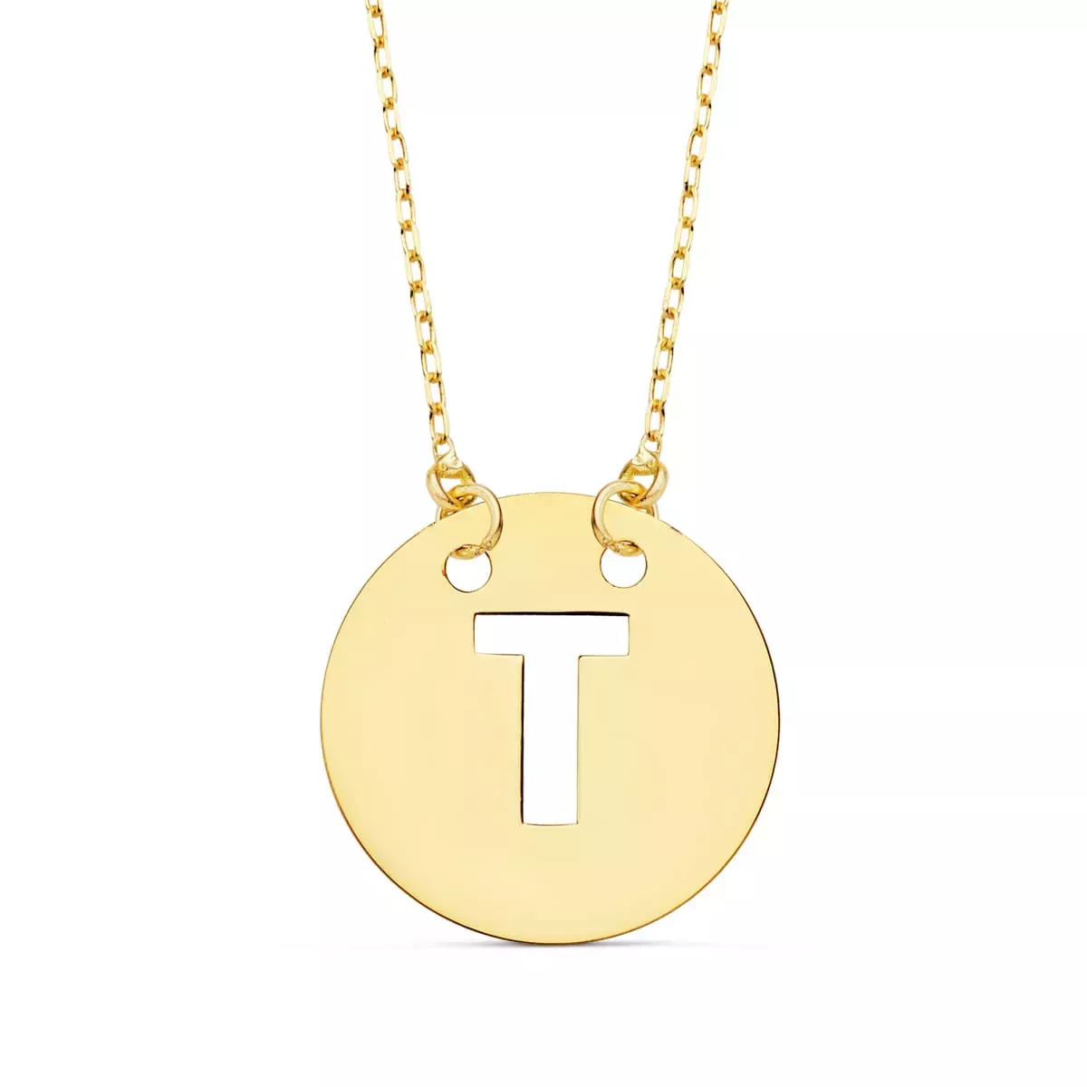 18K COLGANTE ORO AMARILLO LETRA " T " 15 MM CADENA FORZADA 42CM 1