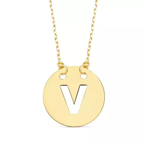 18K COLGANTEORO AMARILLO LETRA " V " 15 MM CADENA FORZADA 42CM 1