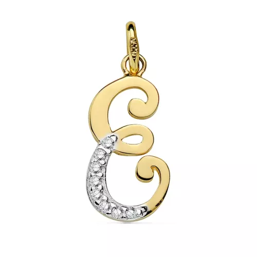 18K COLGANTE ORO BICOLOR LETRA E CIRCONITA 17X8 MM 0