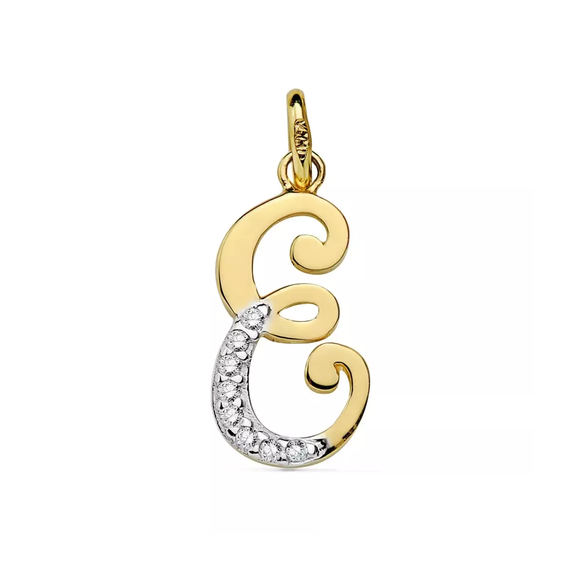 18K COLGANTE ORO BICOLOR LETRA E CIRCONITA 17X8 MM 0