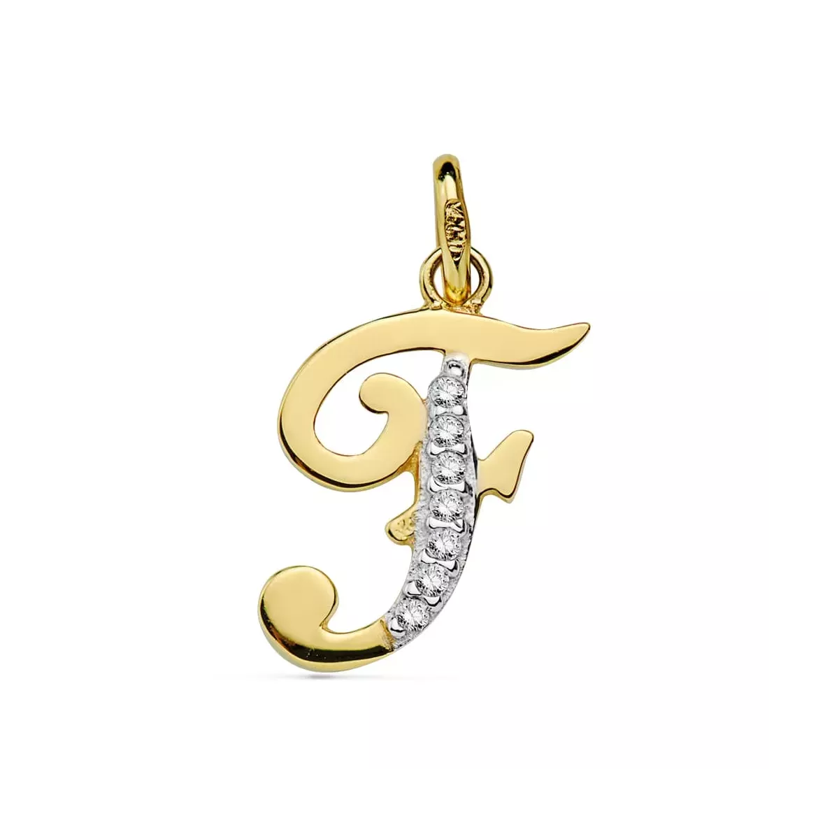 18K COLGANTE ORO BICOLOR LETRA F CIRCONITA 16X12 MM 0