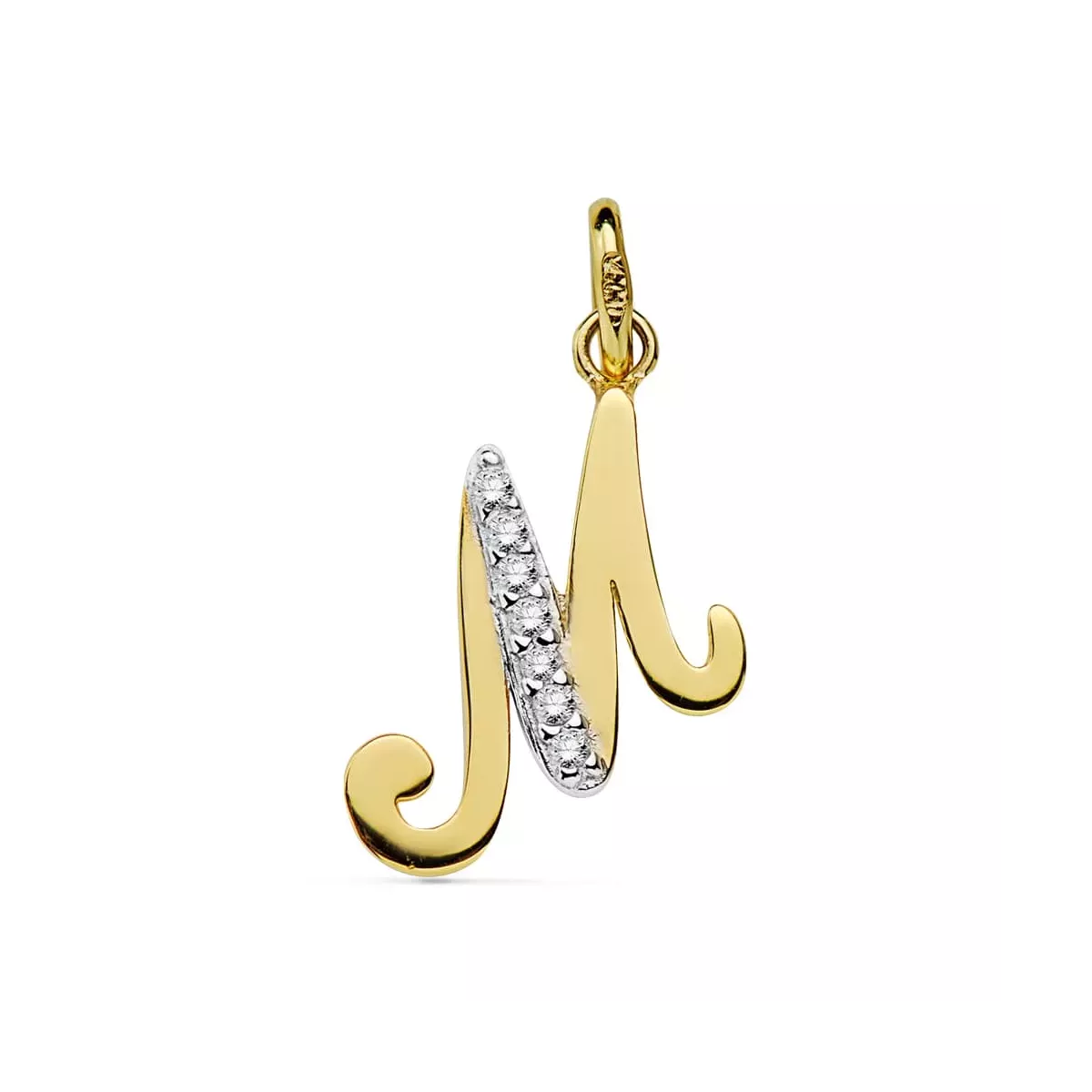 18K COLGANTE ORO BICOLOR LETRA M CIRCONITA 12X13 MM 1