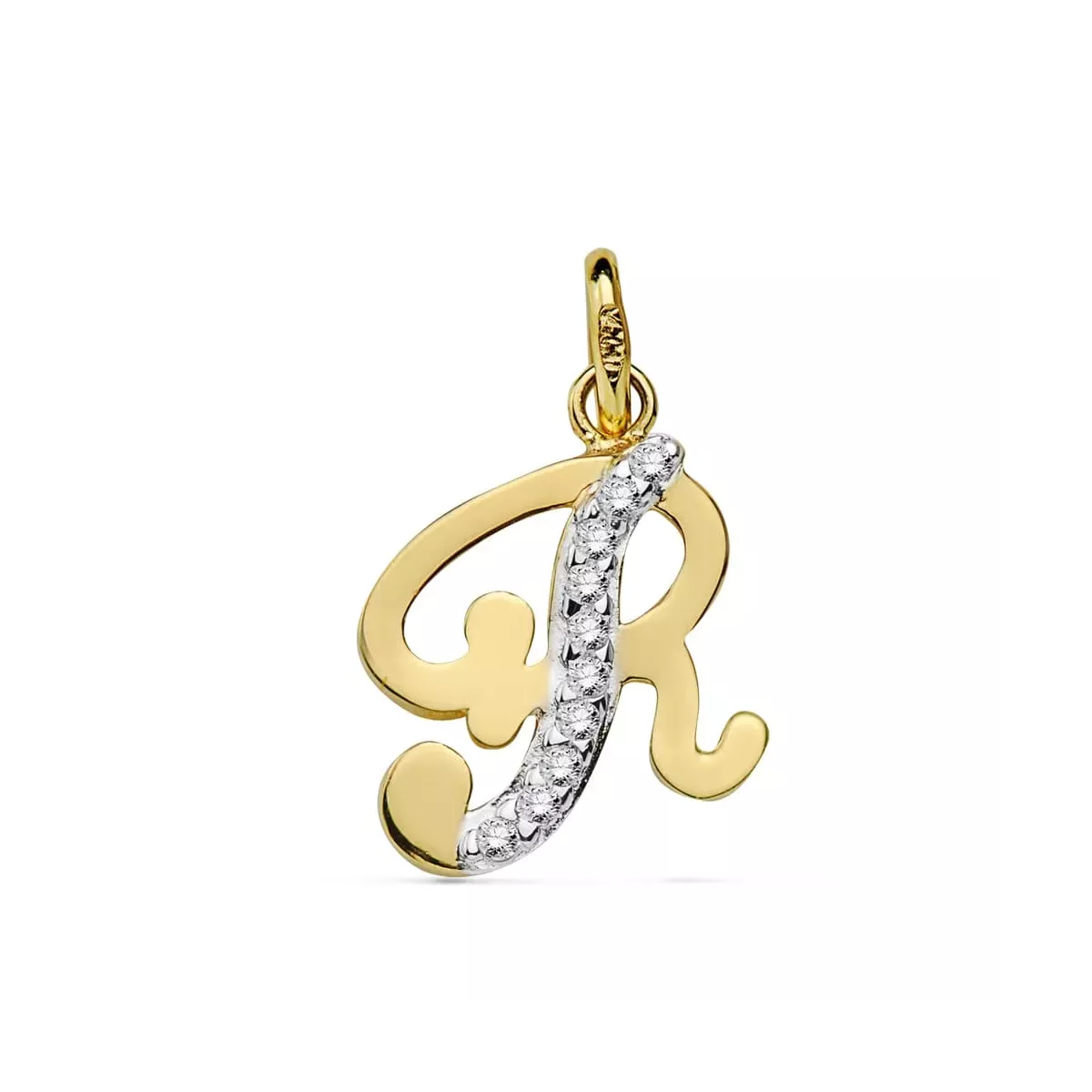18K COLGANTE ORO BICOLOR LETRA R CIRCONITA 15X11 MM 0